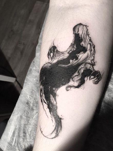 一组黑色写实死神纹身图案