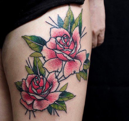 一组彩色植物花朵纹身图案欣赏