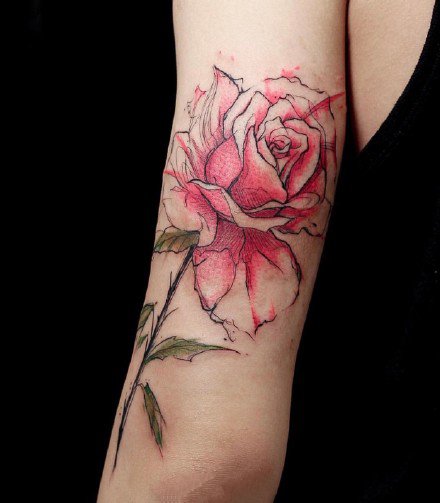 一组彩色植物花朵纹身图案欣赏