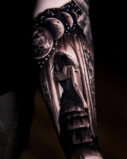 一组欧美写实暗黑风格手臂纹身