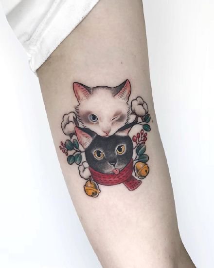 一组超可爱的猫猫纹身图案
