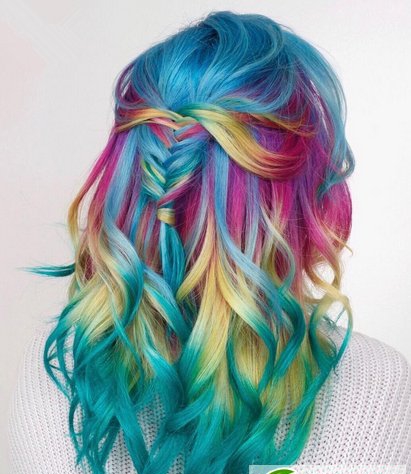 彩虹染发效果图 彩色混搭染发发型图片