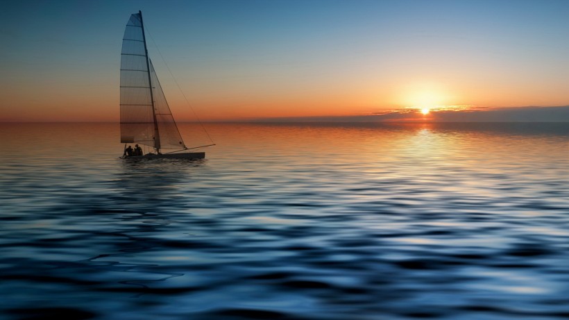 夕阳下的帆船图片(7张)