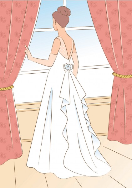 女性婚纱照卡通插画矢量图片(13张)
