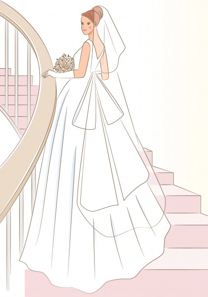 女性婚纱照卡通插画矢量图片(13张)