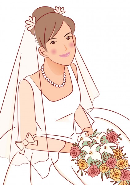 女性婚纱照卡通插画矢量图片(13张)