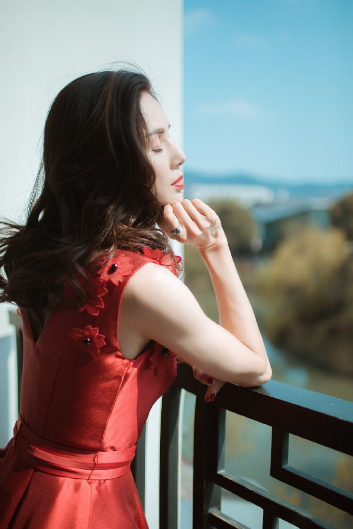 李若彤红裙优雅性感写真图片
