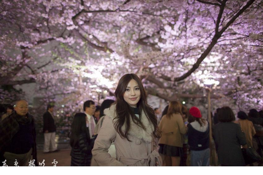 东京樱花雨中的气质靓丽女神