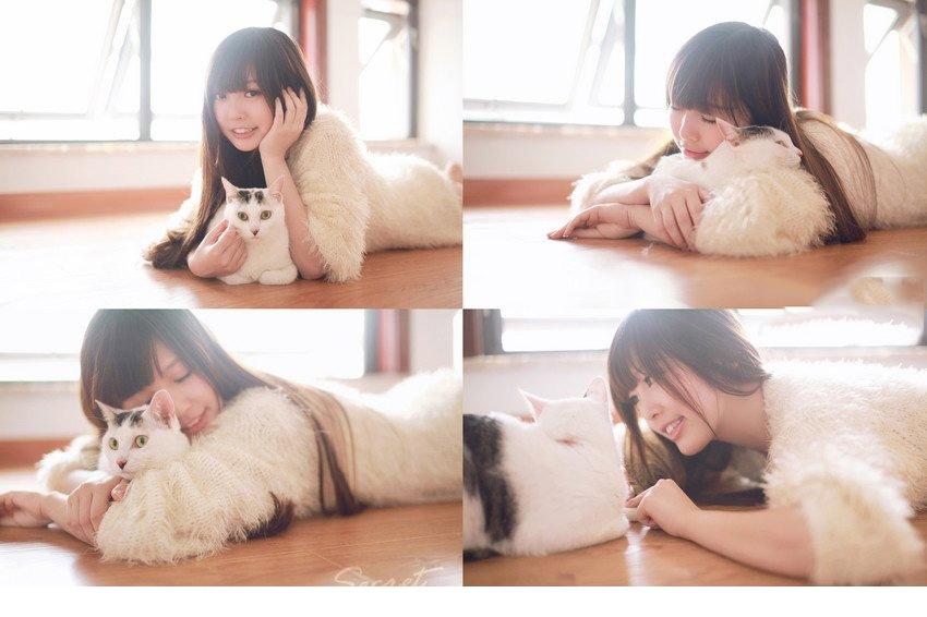 可爱小猫女与爱猫清新照