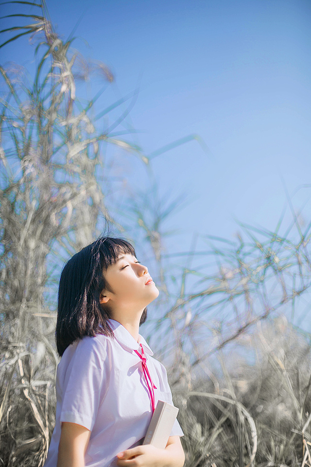 芦苇丛中的可爱校花