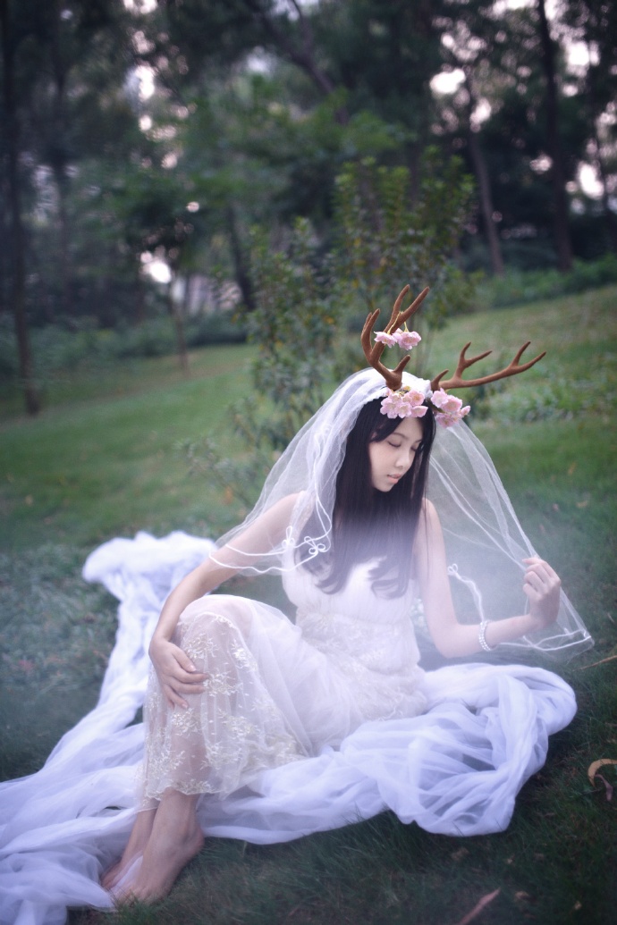 纯白小鹿姑娘的森林身影