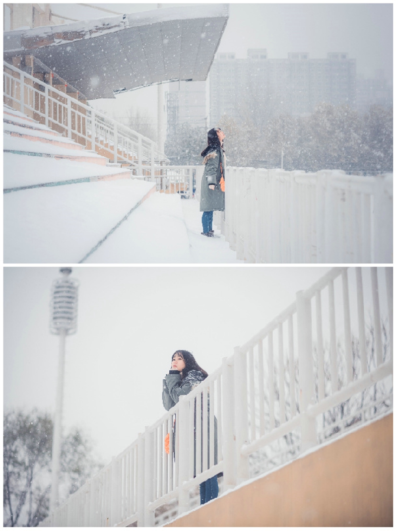 校园美女下雪天里纯白干净柔美意境写真