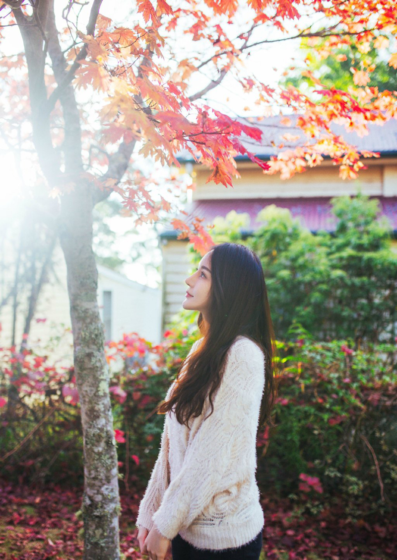 高颜值少女初秋枫林写真清新唯美