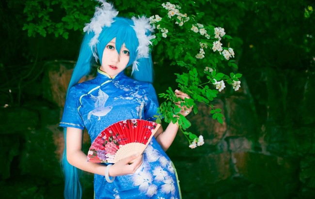 初音miku清纯旗袍甜美白丝cosplay写真