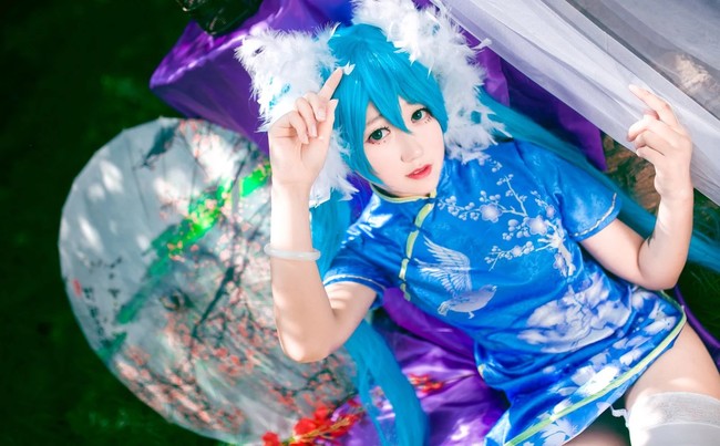 初音miku清纯旗袍甜美白丝cosplay写真