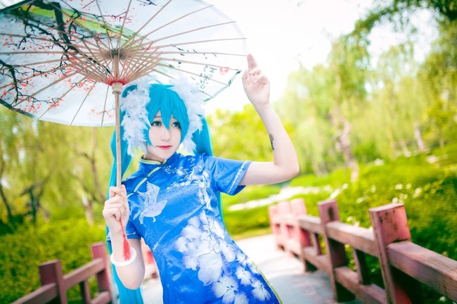 初音miku清纯旗袍甜美白丝cosplay写真