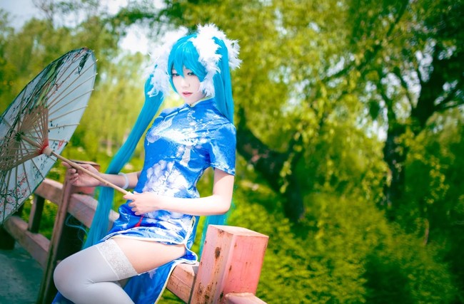 初音miku清纯旗袍甜美白丝cosplay写真