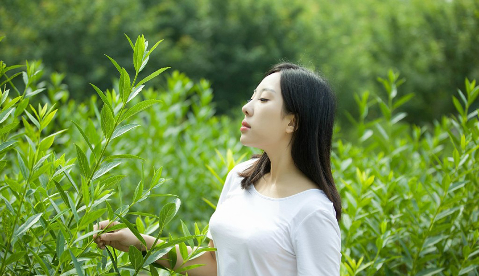 白衣清纯美眉绿茵草地清新写真