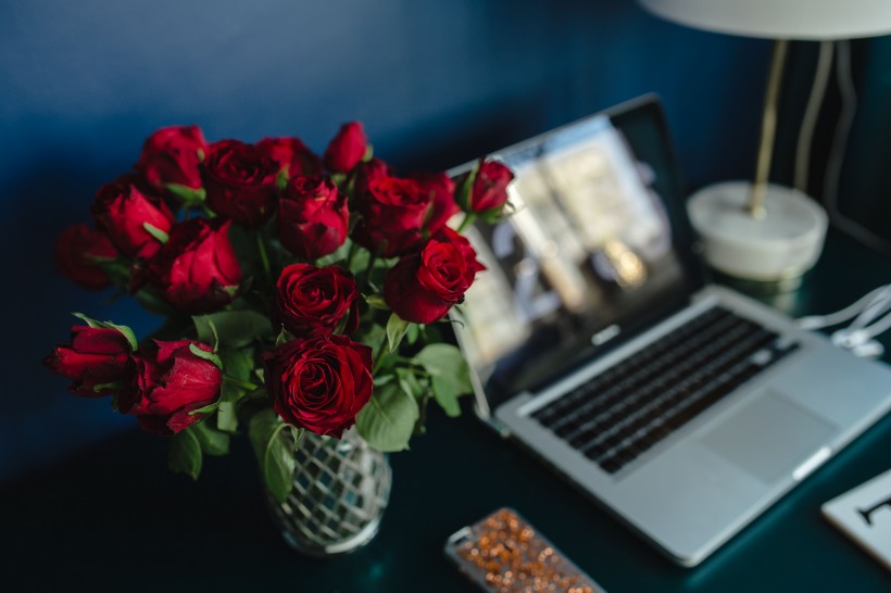 桌上的红玫瑰图片(10张)