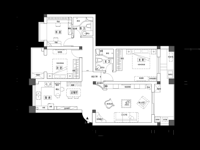 94平白色清新风美式设计三室一厅装修设计图