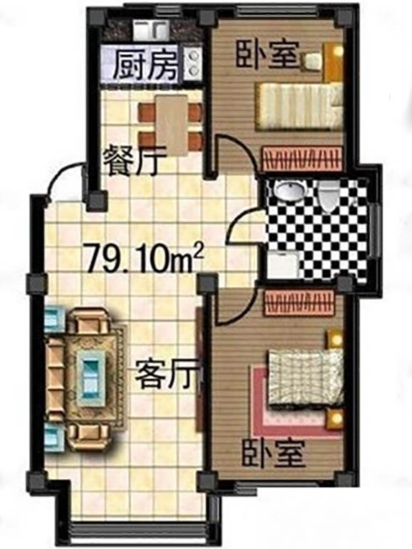 79平北欧简约两居装修效果图欣赏