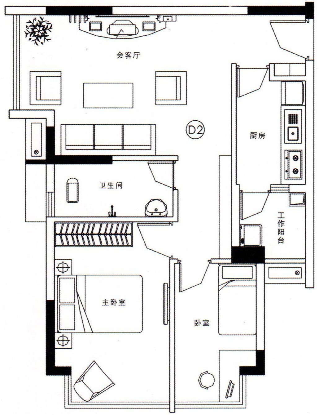 简约两居装修效果图