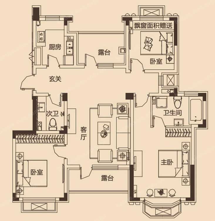 美式室内三居室家居装修效果图