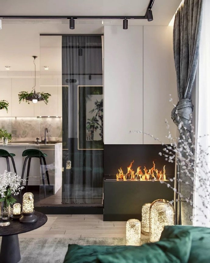 将绿色植物作为调色板的室内设计的公寓装修效果图