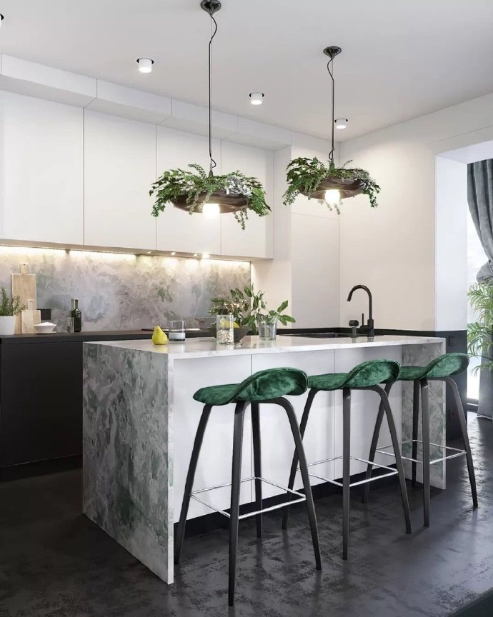 将绿色植物作为调色板的室内设计的公寓装修效果图