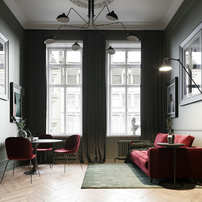 超精致的北欧loft小公寓 - 红绿色系的经典搭配