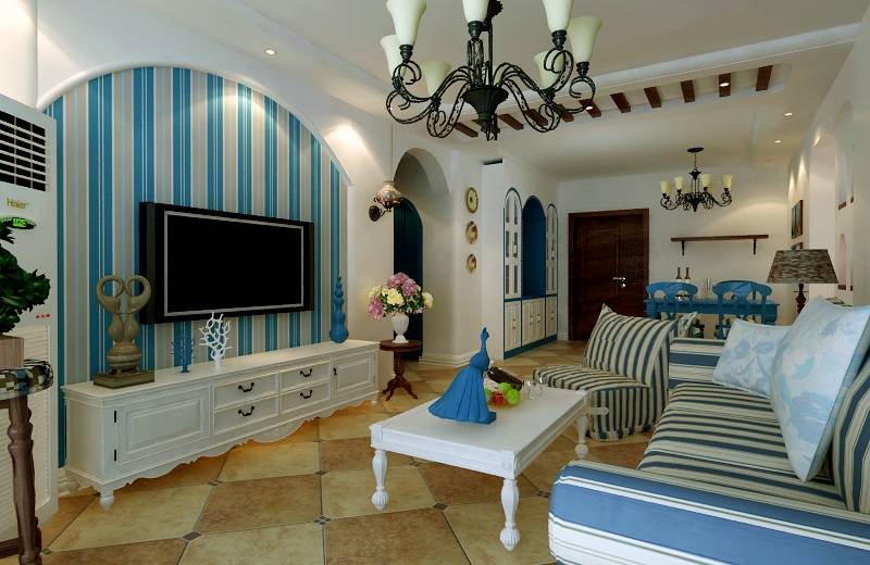 地中海客厅沙发电视柜单人沙发设计案例展示