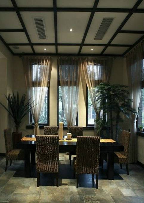 东南亚餐厅别墅吊顶窗帘设计方案