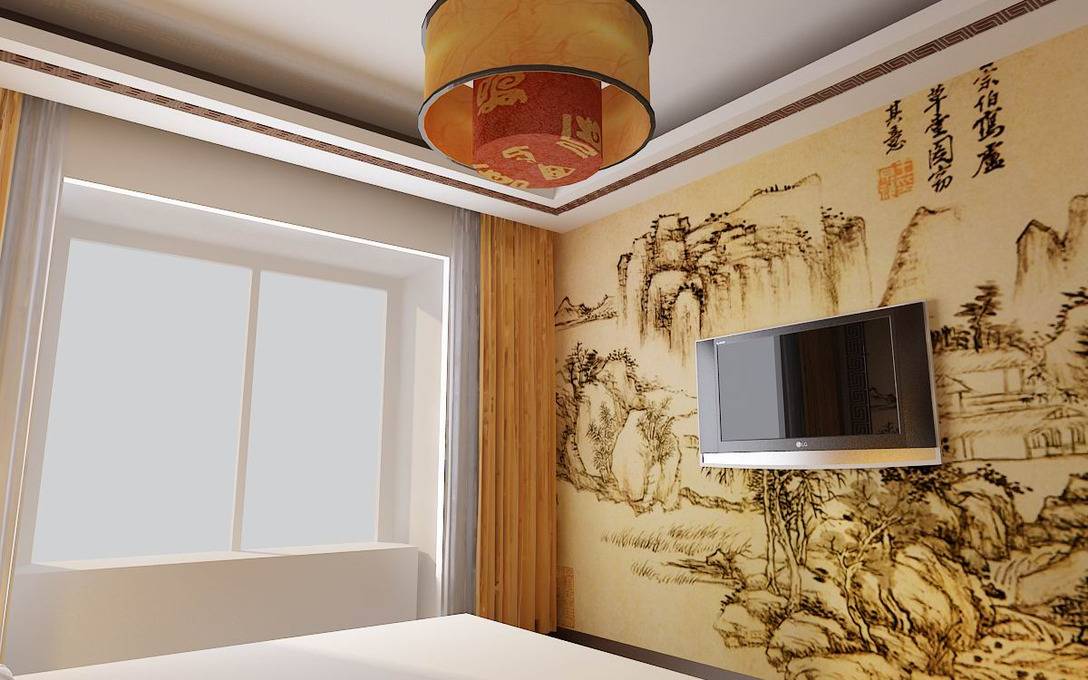 中式中式风格卧室三居背景墙电视背景墙设计图