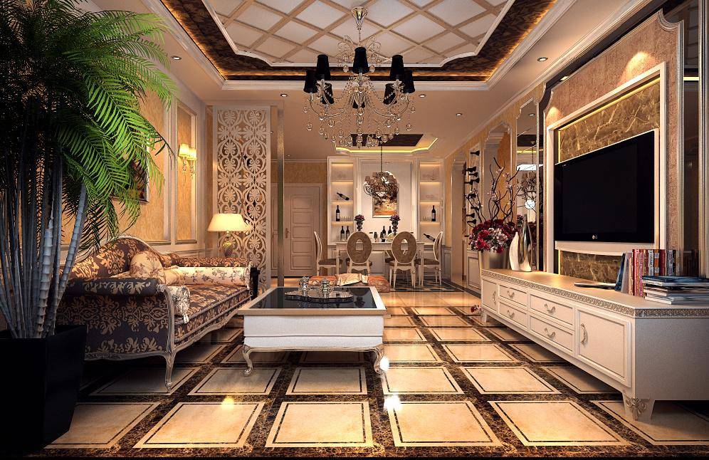欧式奢华客厅沙发电视柜茶几设计方案