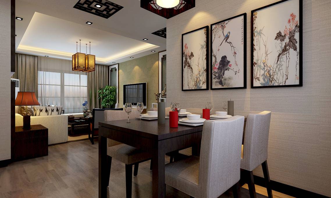 中式餐厅吊顶电视背景墙设计案例展示