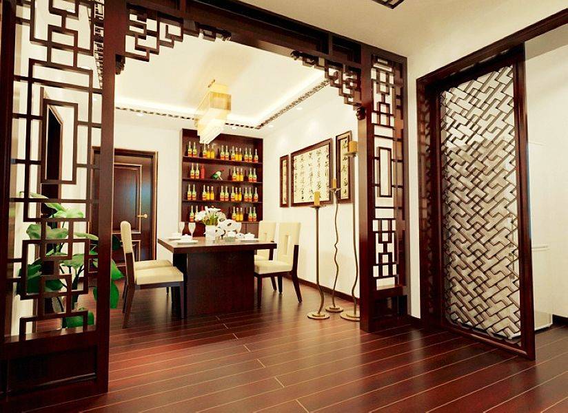 中式中式风格餐厅吊顶酒柜设计案例