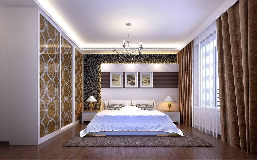 现代卧室吊顶窗帘设计方案