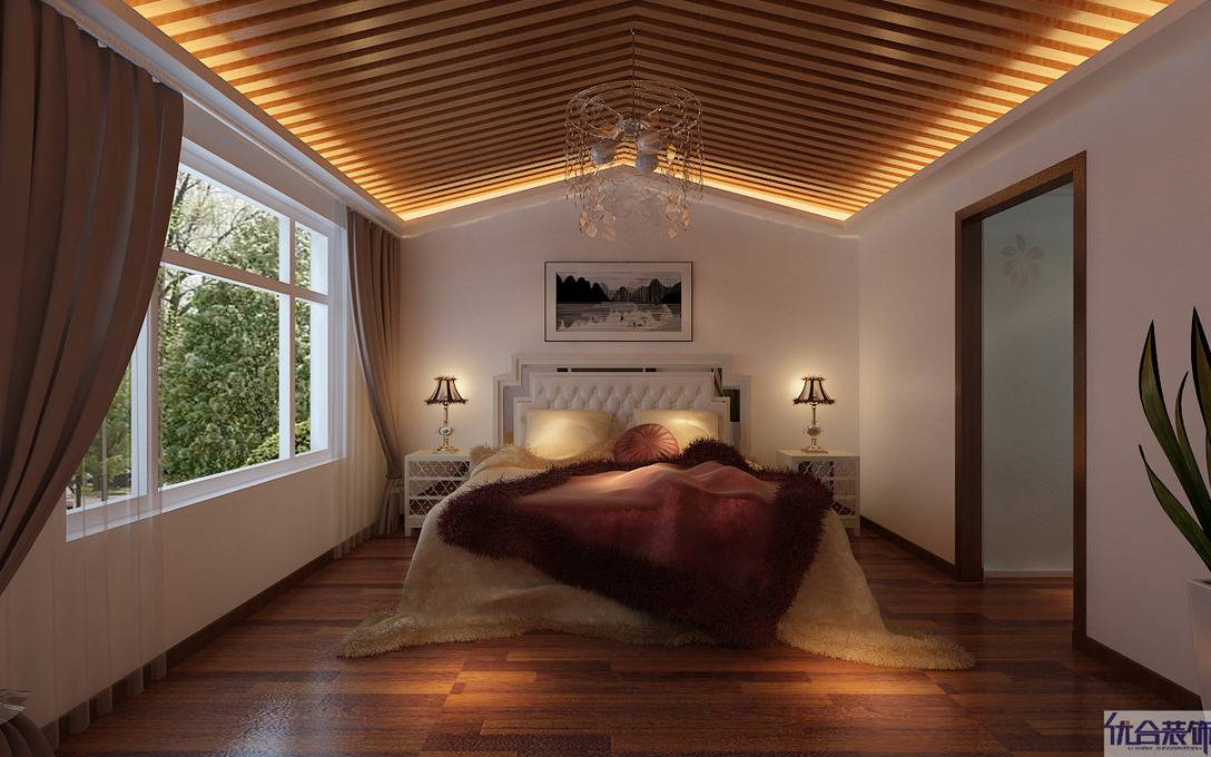 现代简约卧室跃层吊顶窗帘设计方案