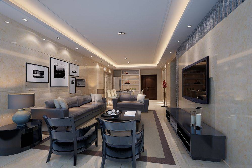 现代客厅沙发电视柜茶几电视背景墙设计案例