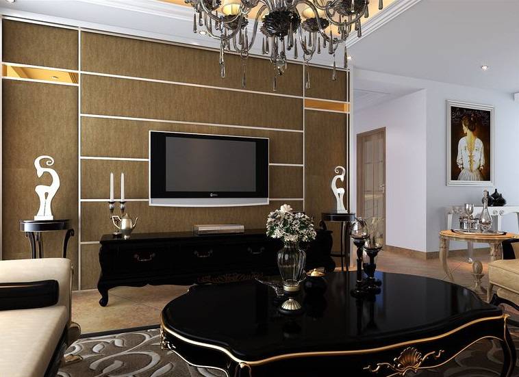 欧式客厅单身公寓电视背景墙效果图