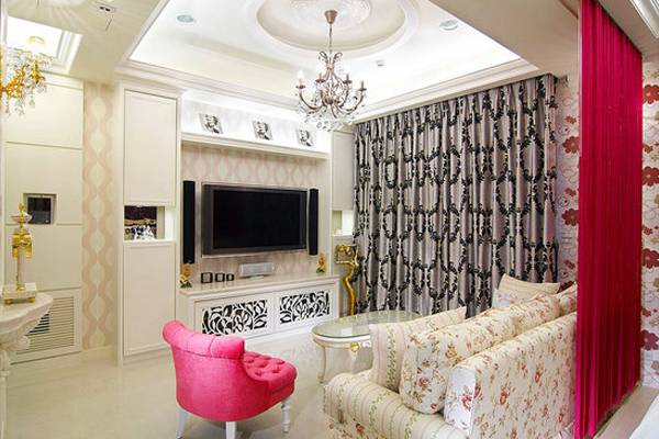 现代现代风格客厅窗帘电视背景墙设计案例
