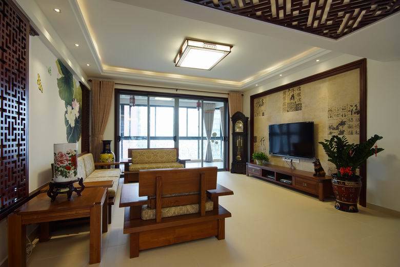 中式中式风格客厅吊顶电视背景墙设计图