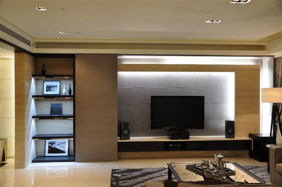 现代客厅三室两厅两卫电视背景墙设计案例