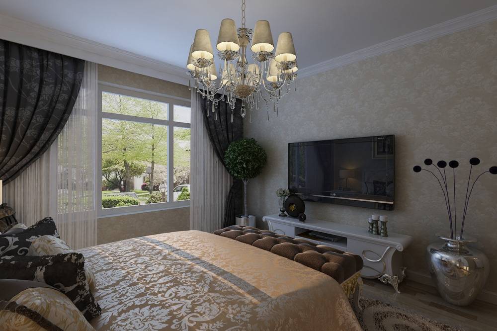 欧式卧室窗帘电视背景墙设计案例