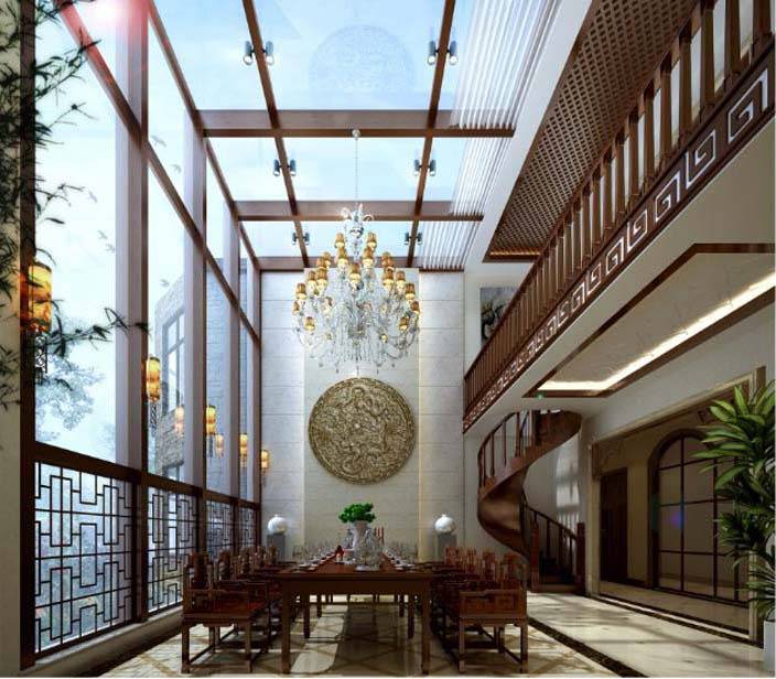 中式中式风格餐厅别墅吊顶装修图