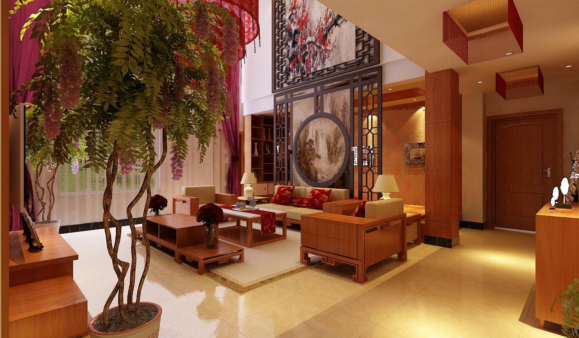 中式中式风格客厅背景墙沙发客厅沙发效果图
