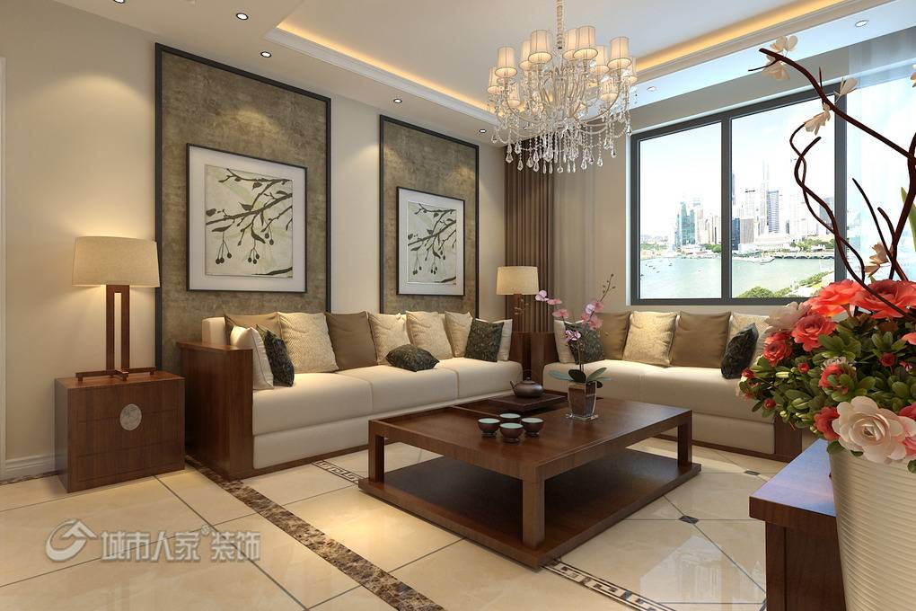 中式中式风格新中式客厅背景墙沙发客厅沙发设计案例展示