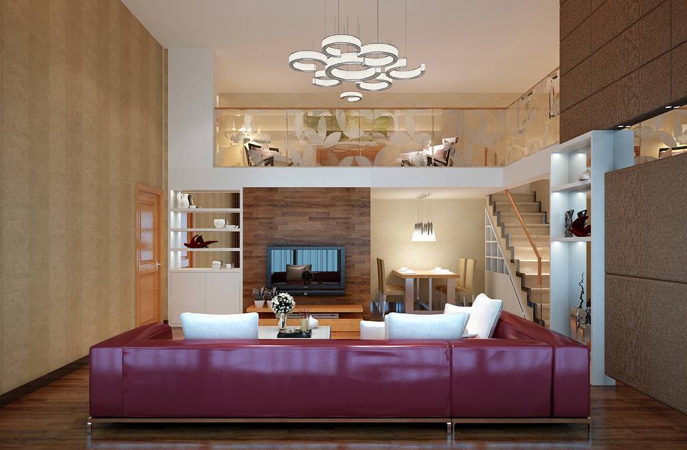 现代客厅跃层吊顶电视背景墙设计方案