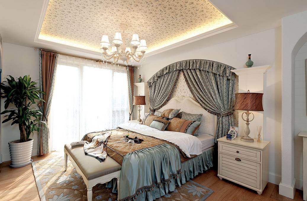 地中海地中海风格卧室别墅吊顶窗帘设计案例