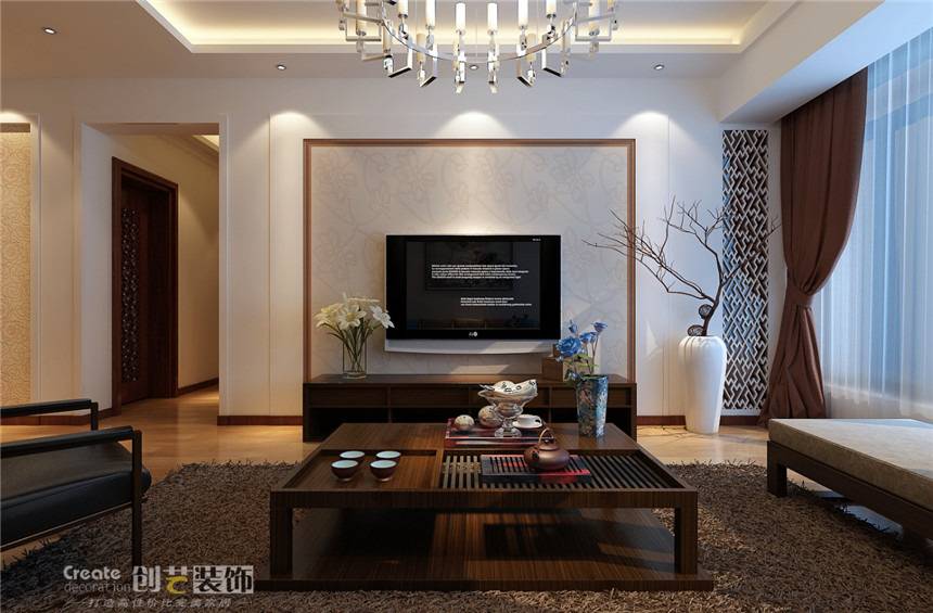 中式中式风格新中式客厅背景墙电视背景墙装修案例